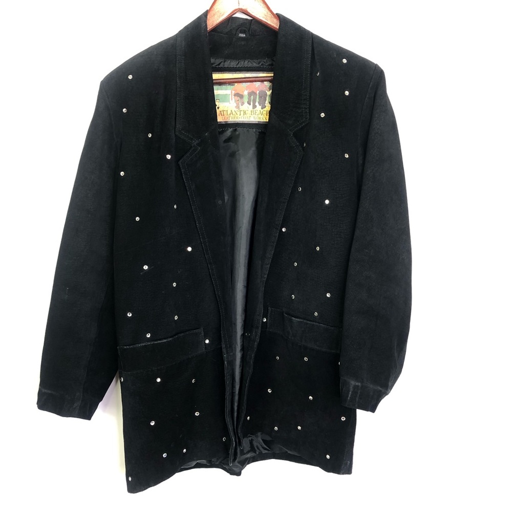 Atlantic Beach Leather Coat Rhinestone Long Sleeve Oversized Fashion Western